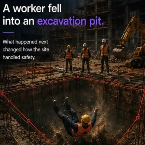Construction site excavation with safety zone markings