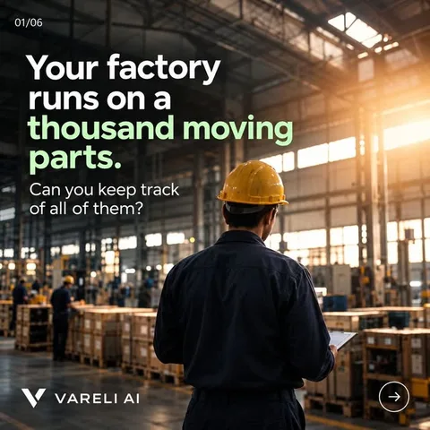 Factory worker overlooking operations: a factory runs on a thousand moving parts